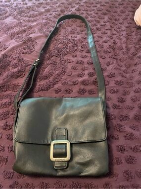 Unlisted by Kenneth Cole Black Leather Shoulder Bag with Buckle Accent